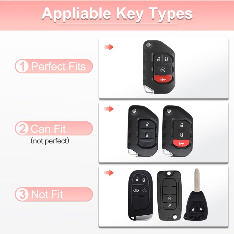 Pangpai Pink Car Accessories 3 Pcs for 2018-2022 Jeep Gladiator Wrangler Sahara Rubicon Key Fob Cover with Bling Keychain Cute Push to Start Button Cover - Image 2